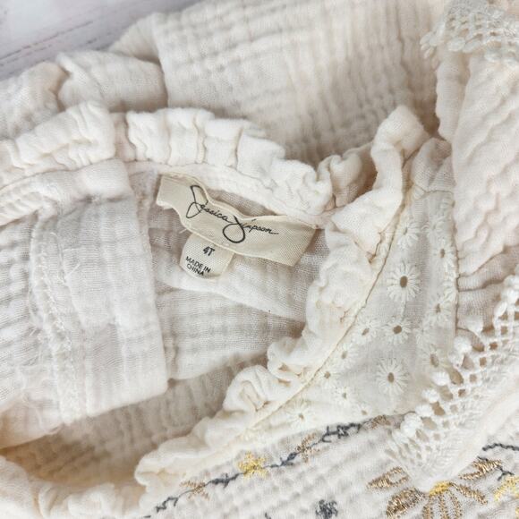 Jessica Simpson Floral Embroidery Ruffled Top Size 4T Long Sleeve Fall Winter - Picture 8 of 8
